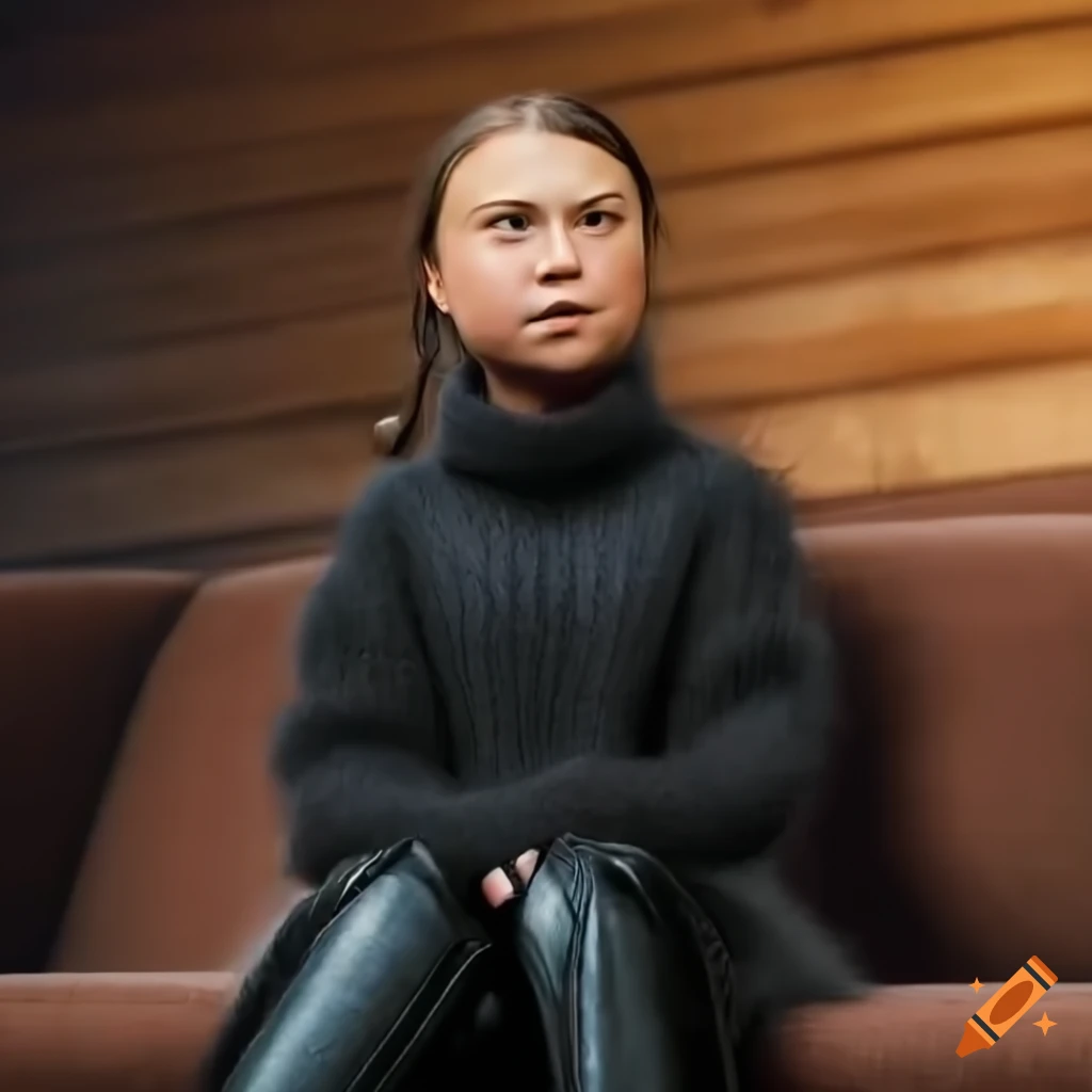 Portrait of a fashionable young woman sitting on a leather sofa