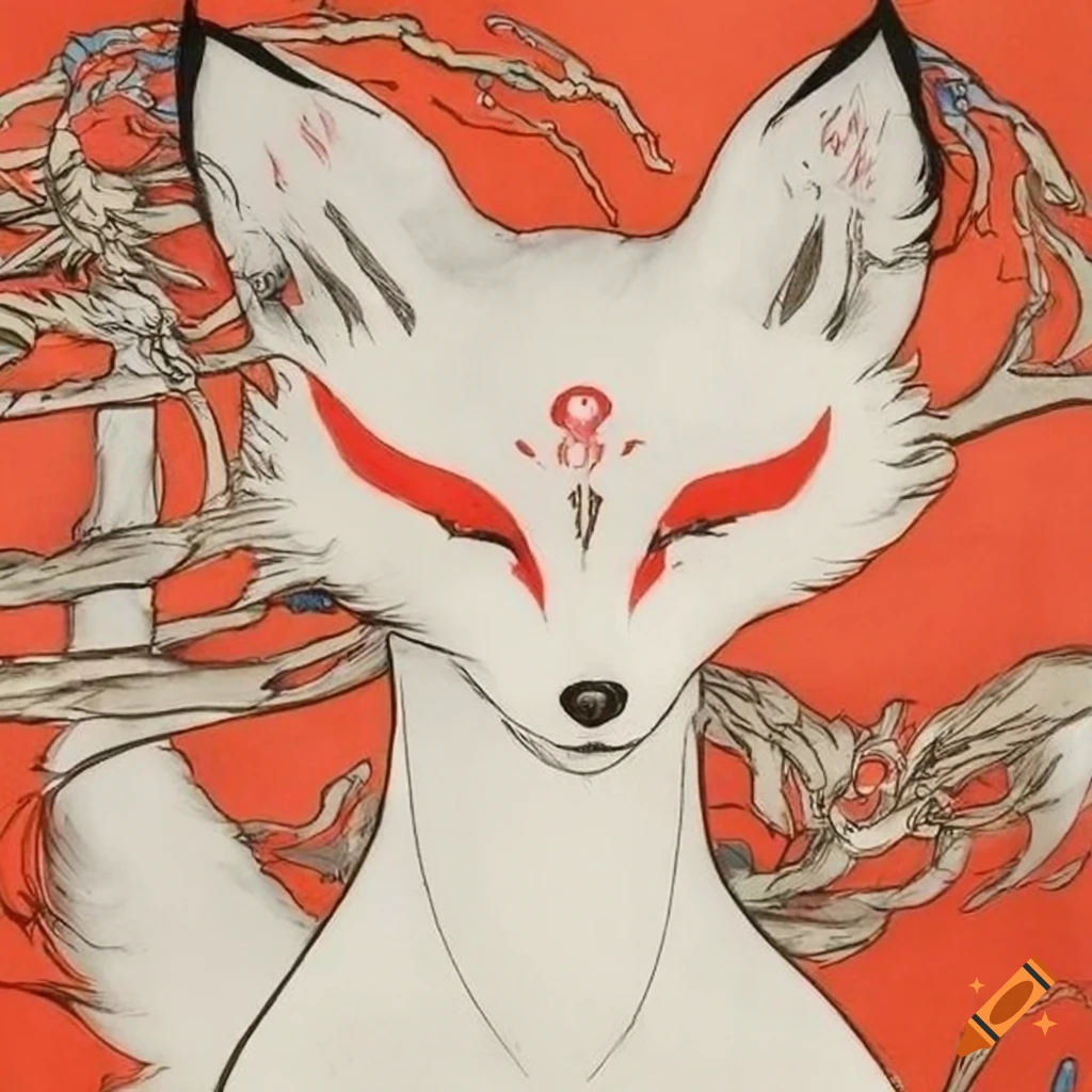 Digital art of a kitsune nine tailed fox on Craiyon