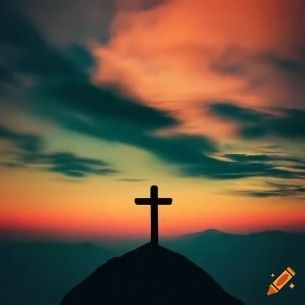 Sunrise with cross on hill