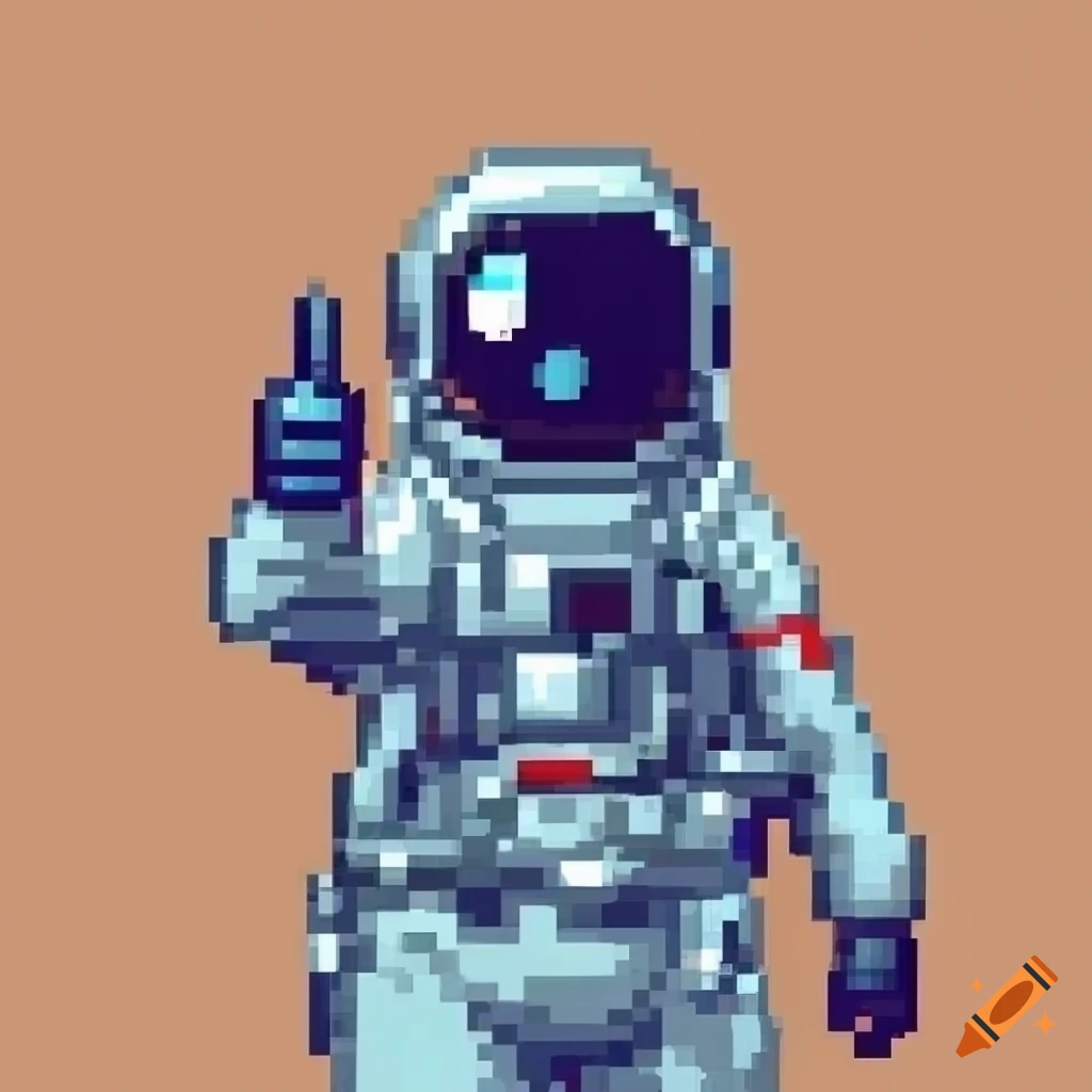 pixel art of an astronaut giving thumbs up in space