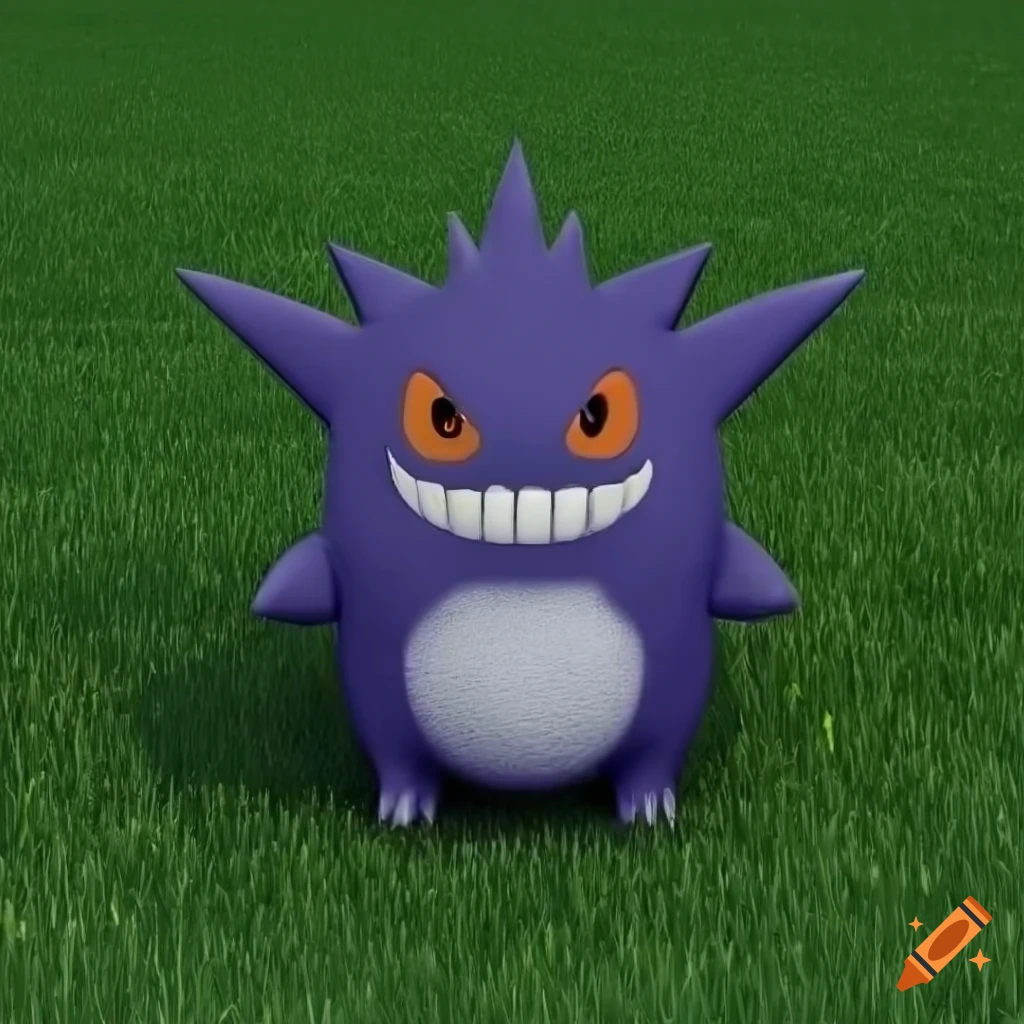 3D model of a cute Gengar on a grassy hill