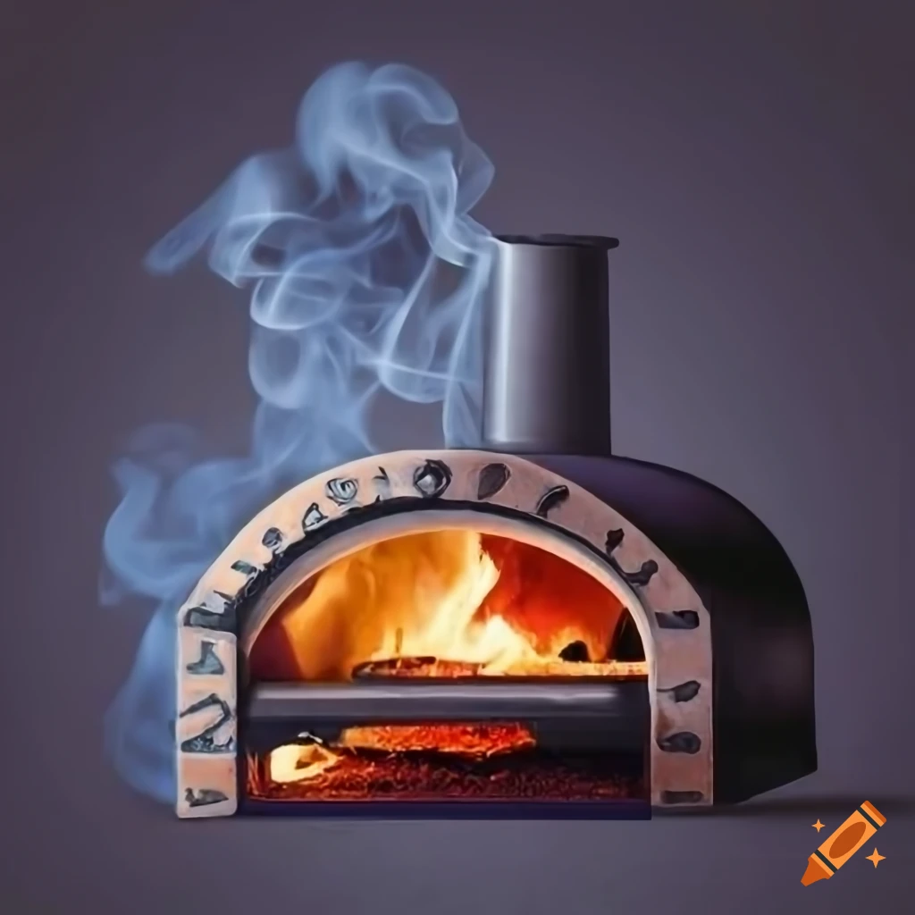 Smoky woodfired oven with bread and pizza baking