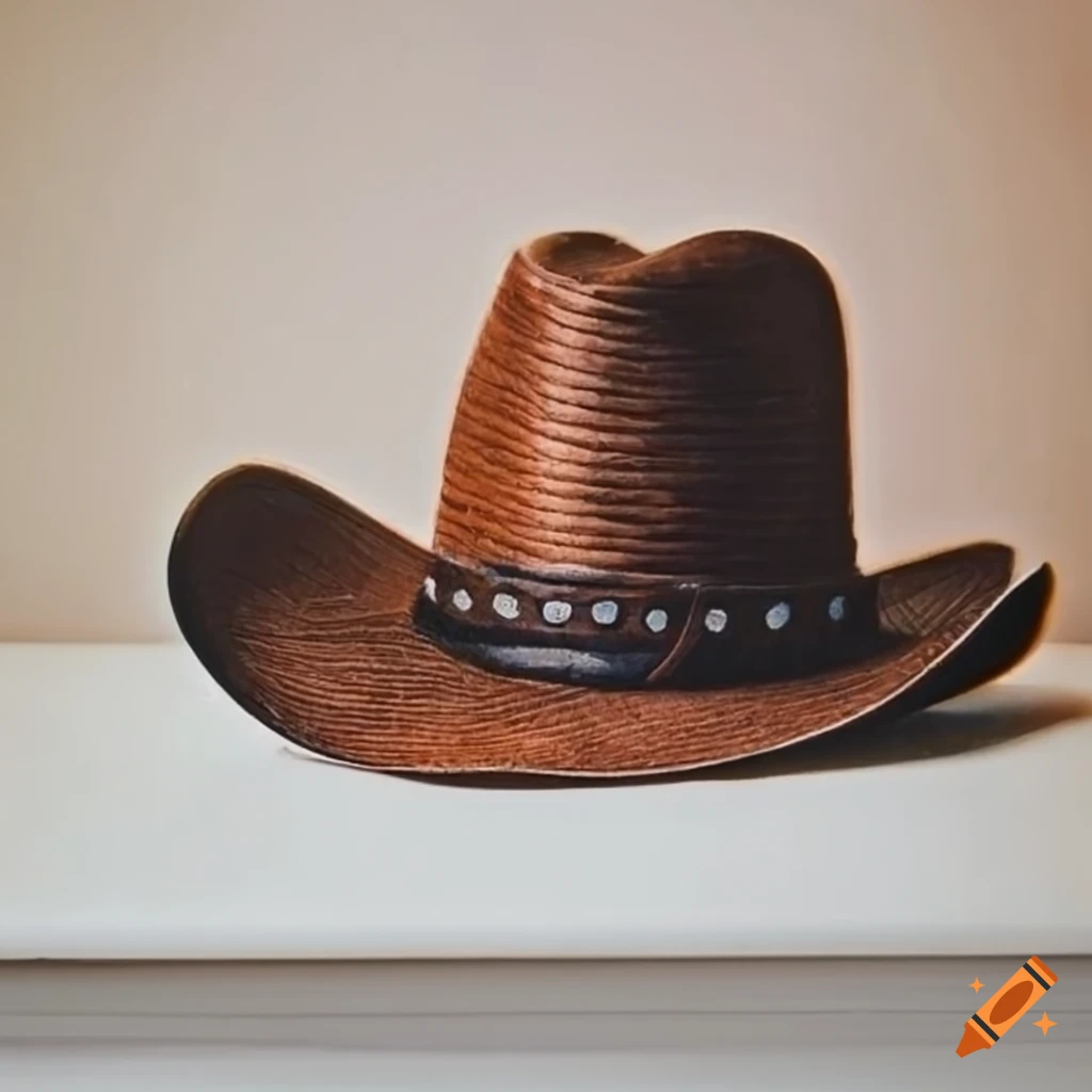 Vintage artwork of a cowboy hat on a table on Craiyon