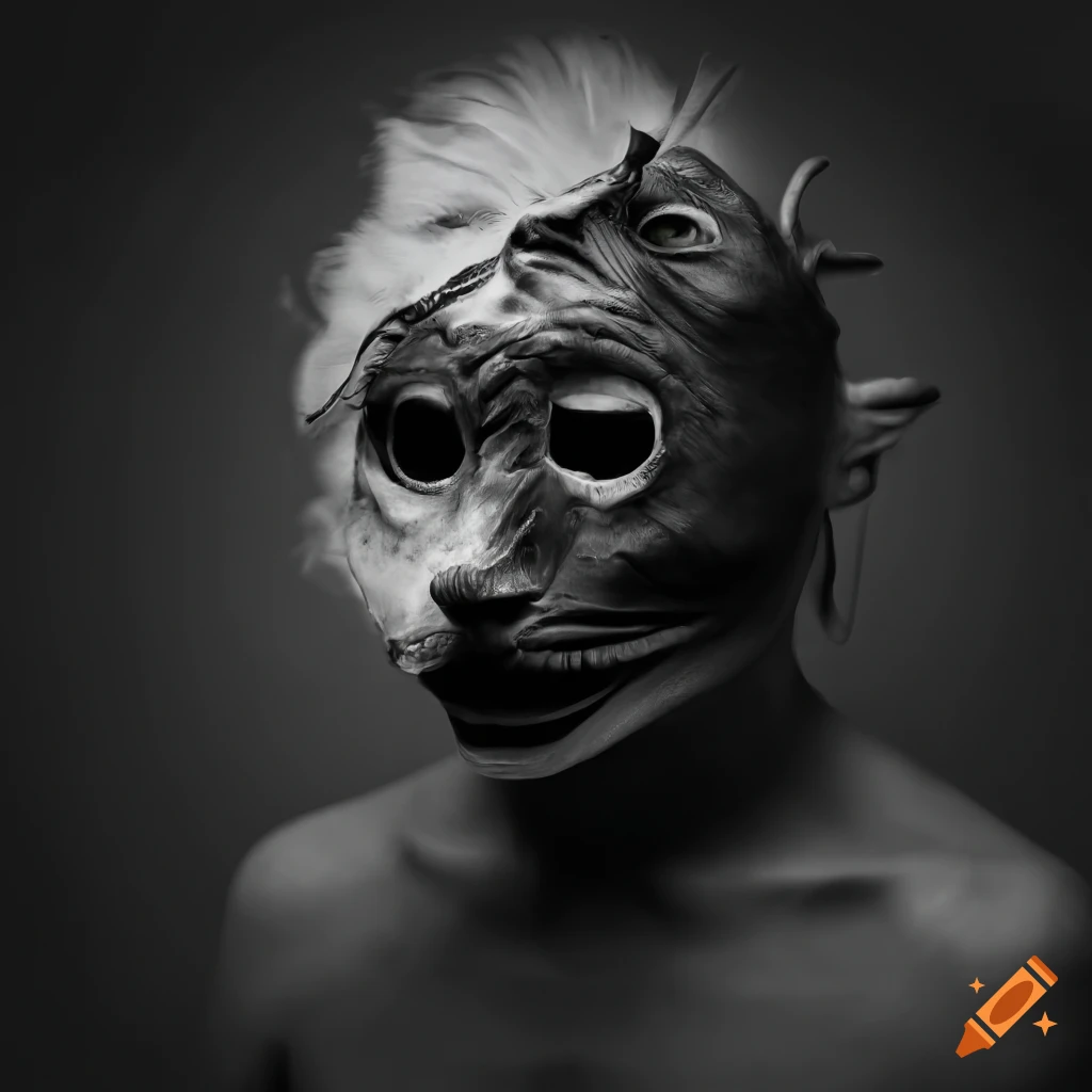 Man wearing animal mask on black background on Craiyon