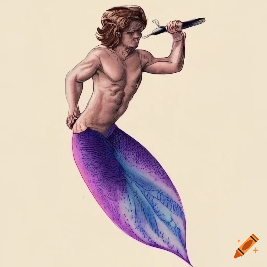 etching of a grinning Steve Harrington as a merman