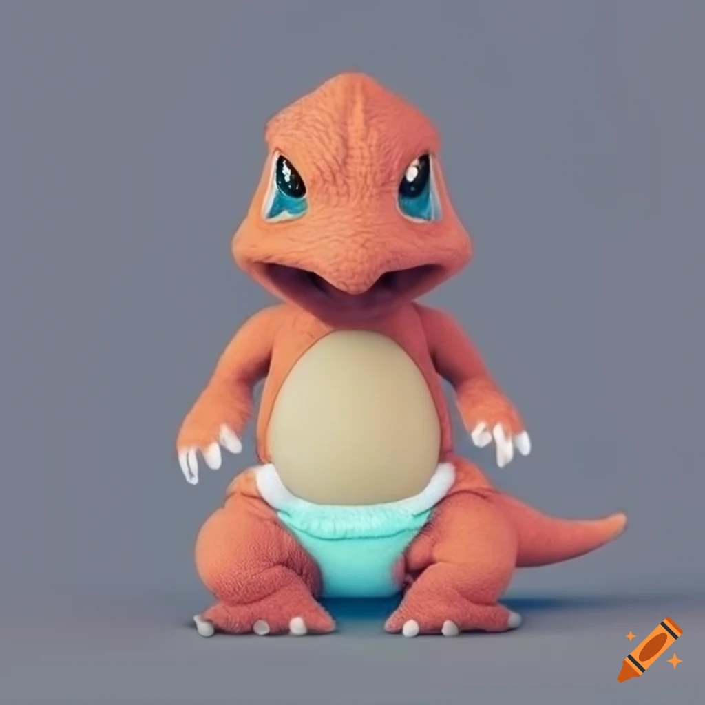 charmeleon wearing diapers on a grey background