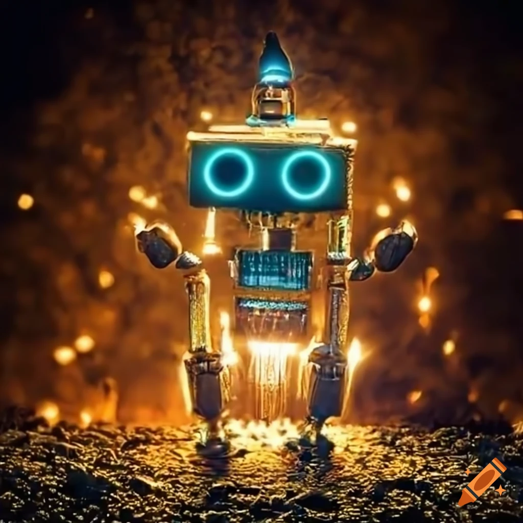 robots celebrating Diwali with fireworks