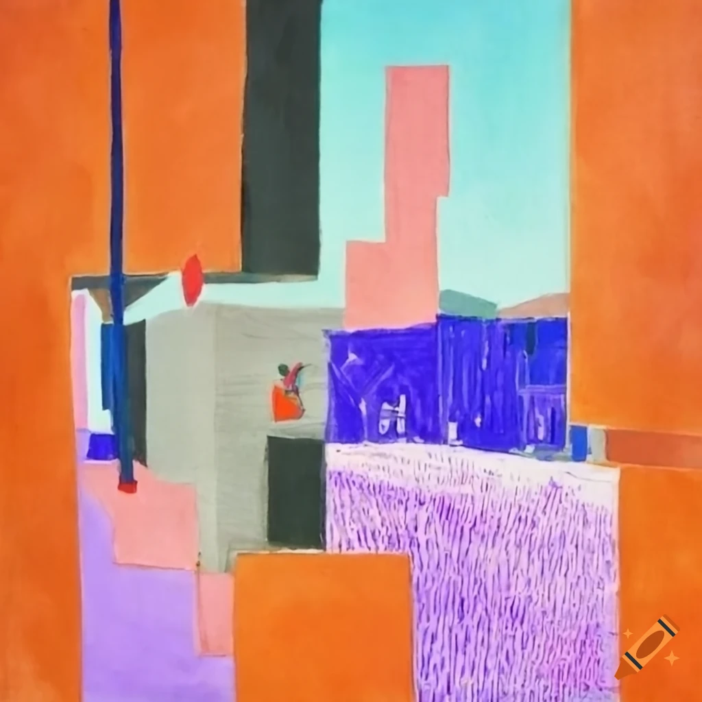 wide-angle painting inspired by District, Georges Braque, and David Hockney