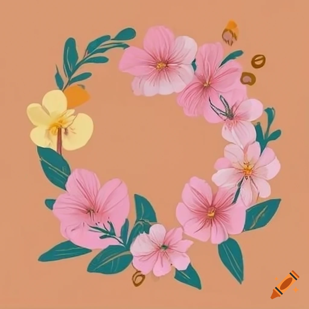 minimalistic flower wreath with pink and yellow blossoms