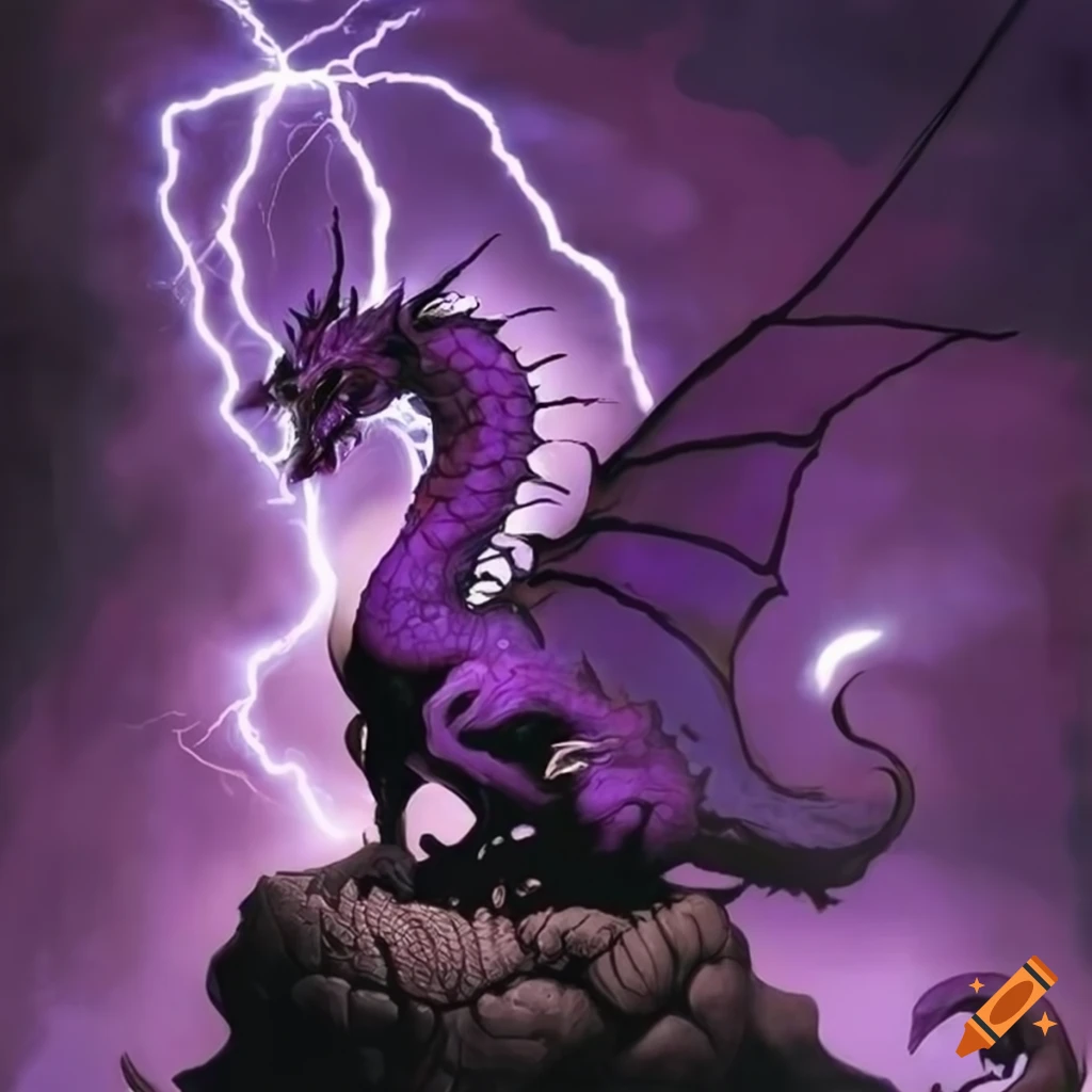 Digital art of a purple chinese dragon breathing lightning on Craiyon