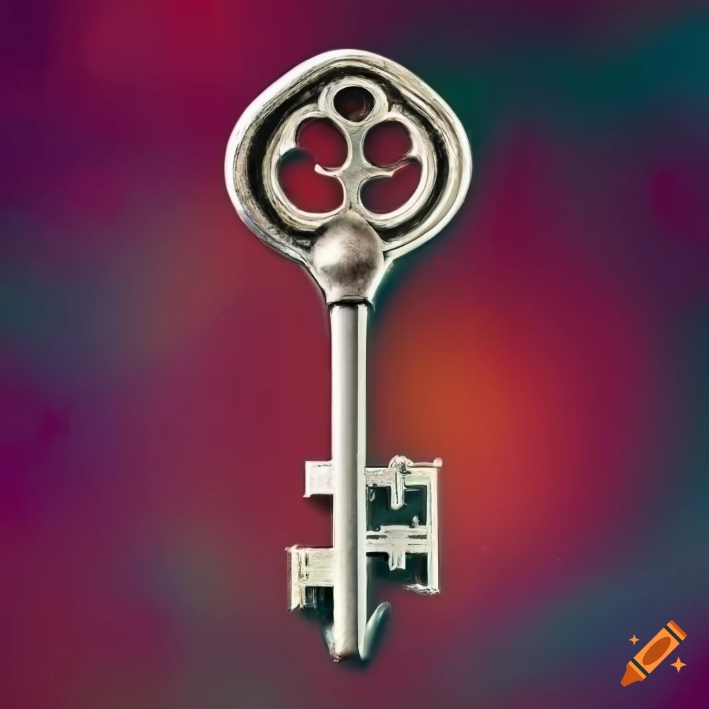 silver vintage key on bright space background