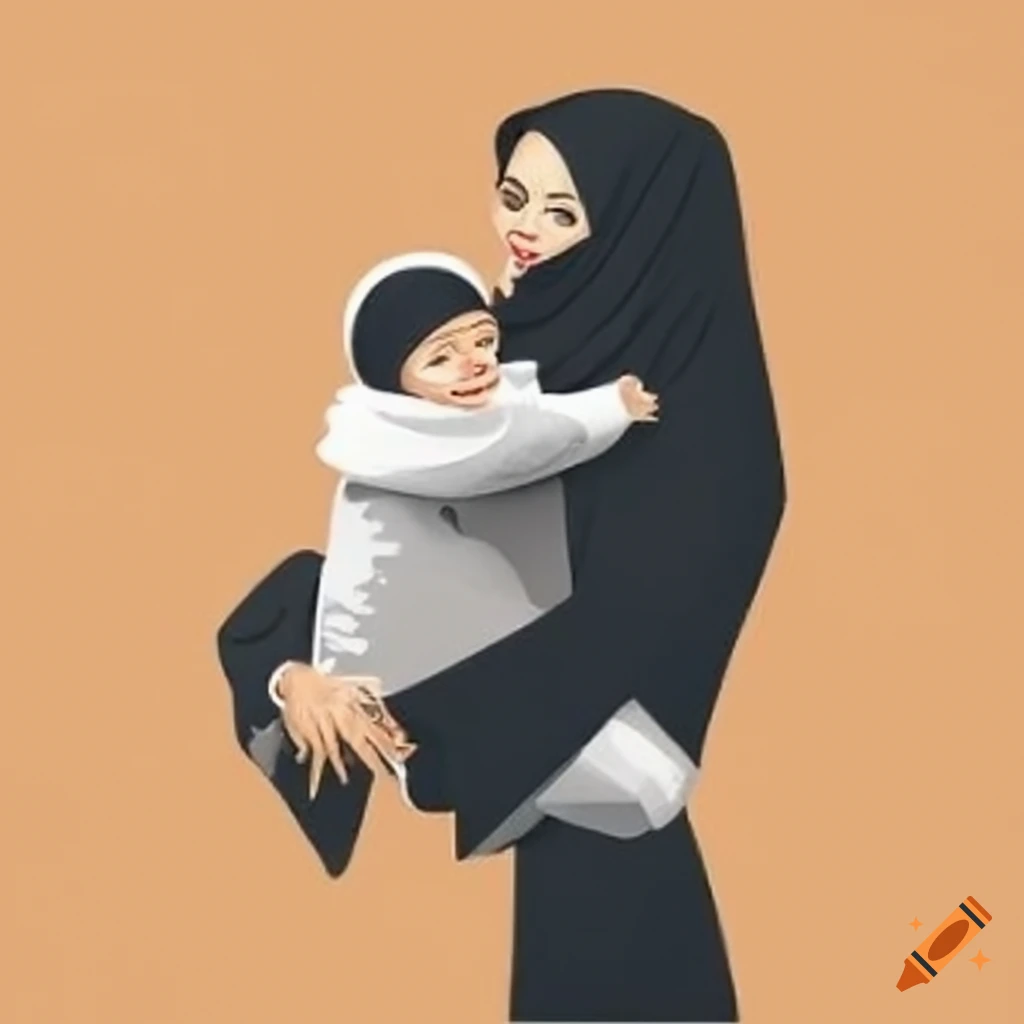 black and white mug with a hijabi mother holding her child