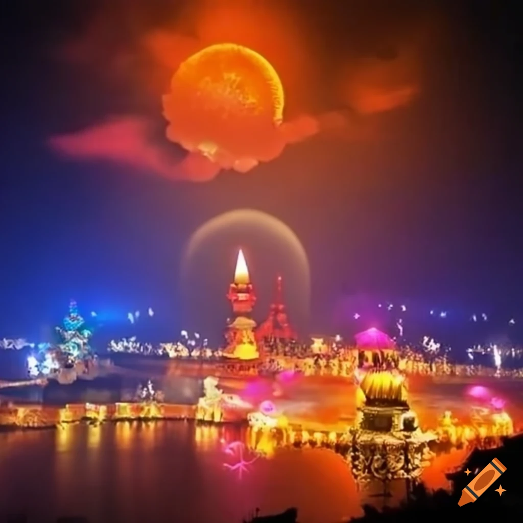 scenery of Diwali celebration in Satyug