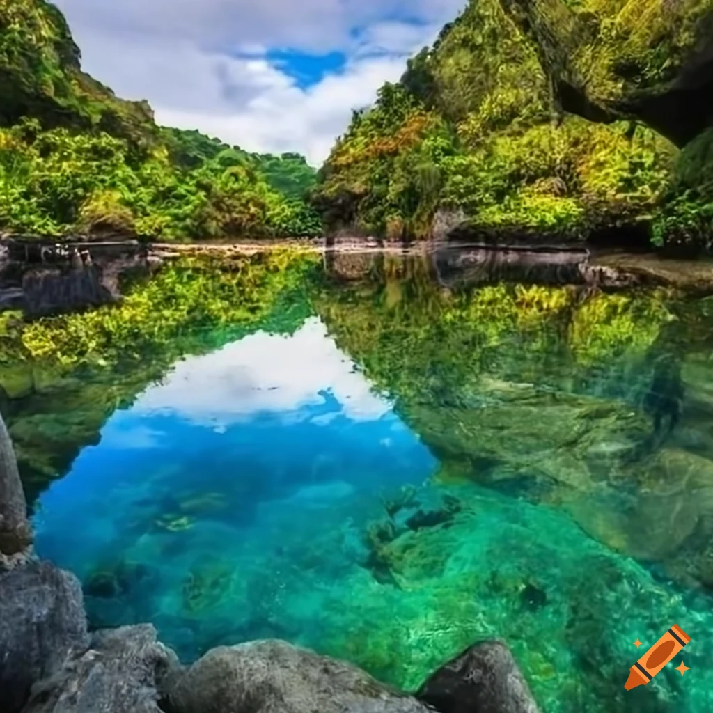 rock-pools-at-surigao-lagoon-with-fish-and-reflections-on-craiyon