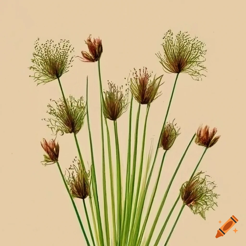  Detailed drawing of cyperus papyrus leaves bouquet on Craiyon