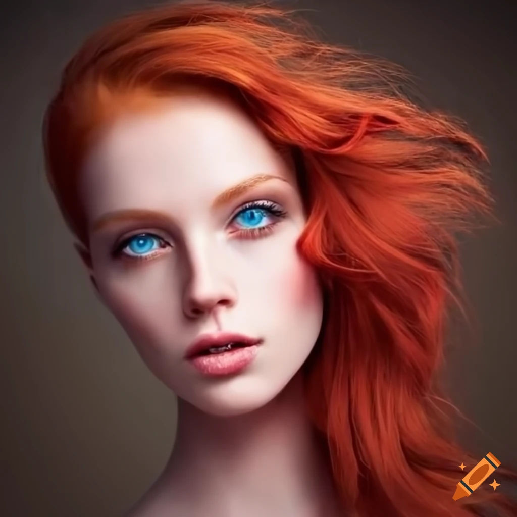 Stunning redhead model with mesmerizing blue eyes on Craiyon