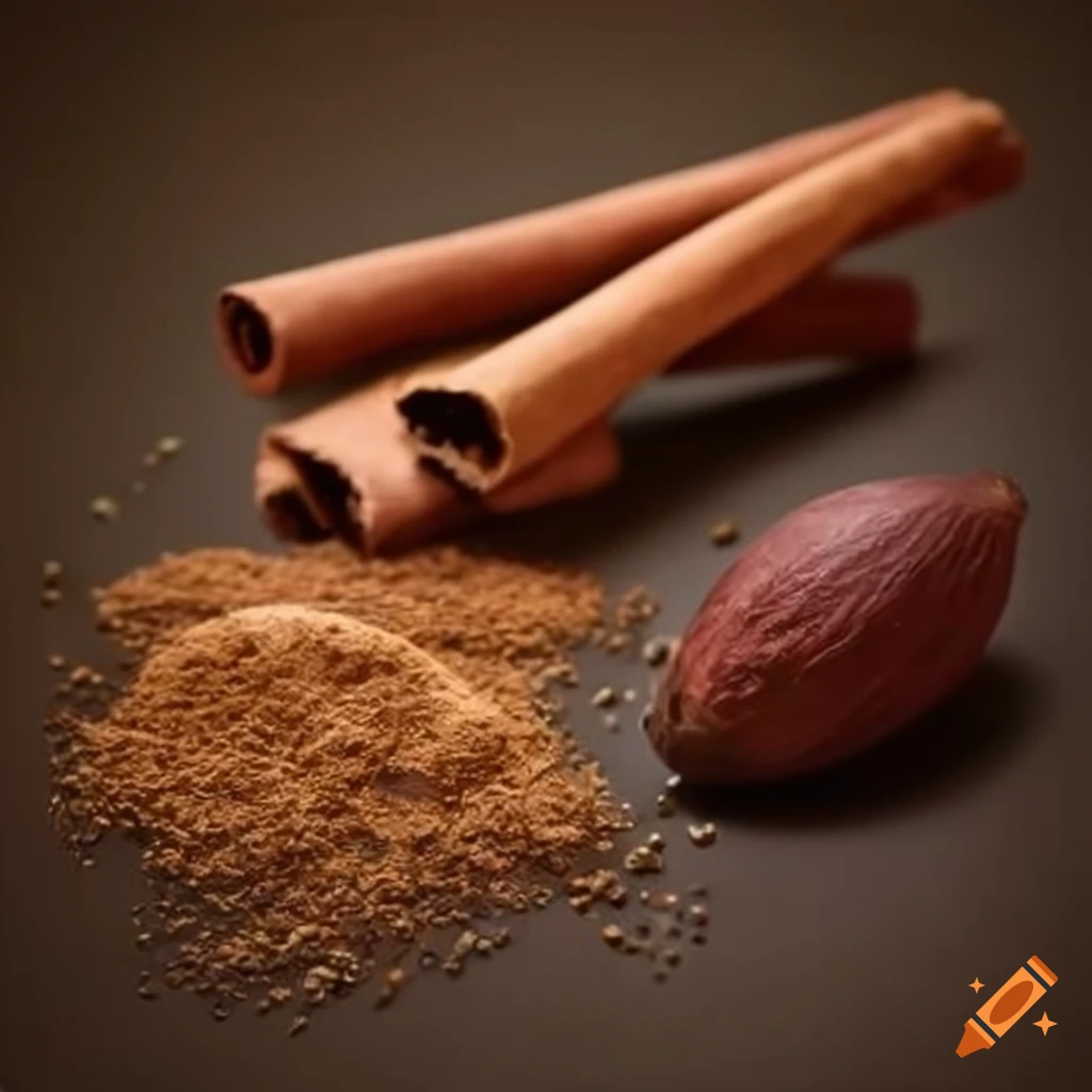 Aromatic spices ginger, cinnamon, nutmeg on Craiyon