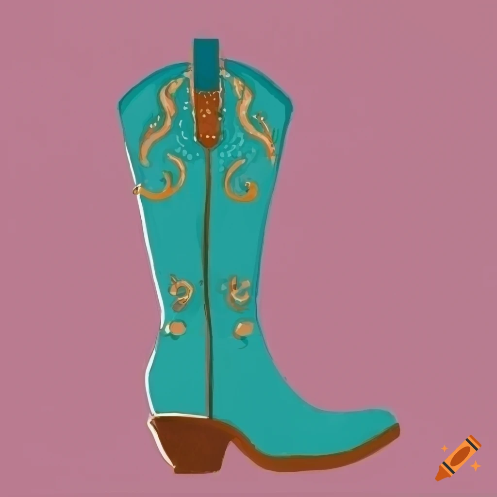 illustration of a teal cowgirl boot with leather tooling