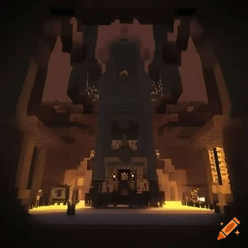 voxel art of Avenged Sevenfold mansion in a mountain cave