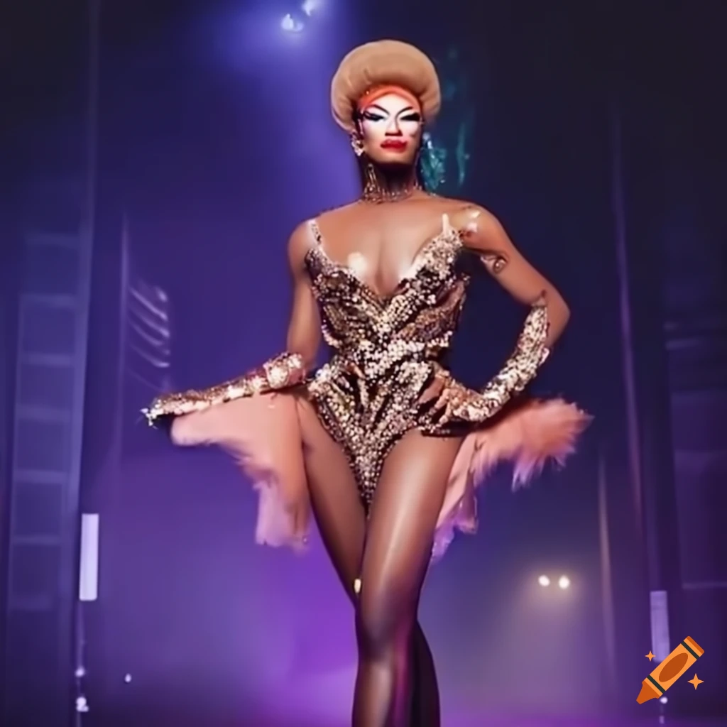 stunning outfit of a black Drag Queen performing on stage