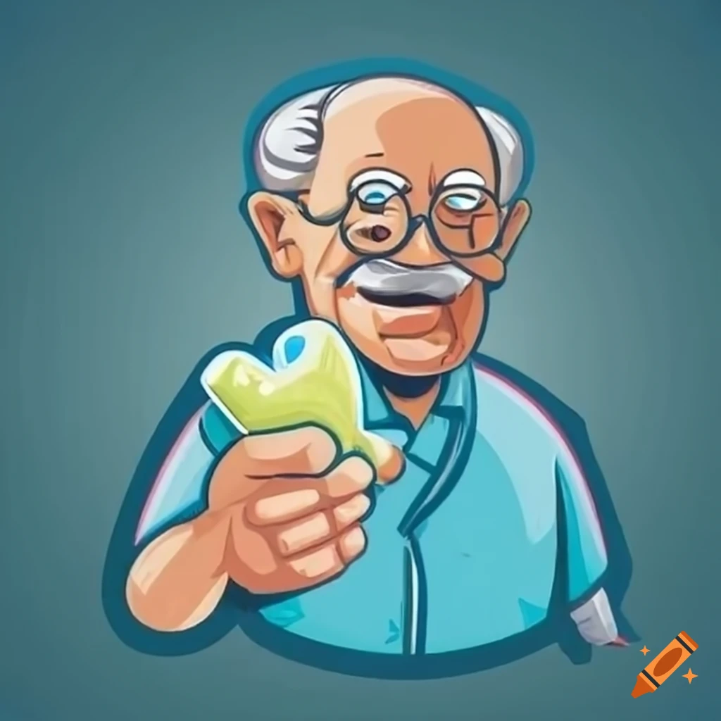 charming car wash mascot with an old man holding a sponge