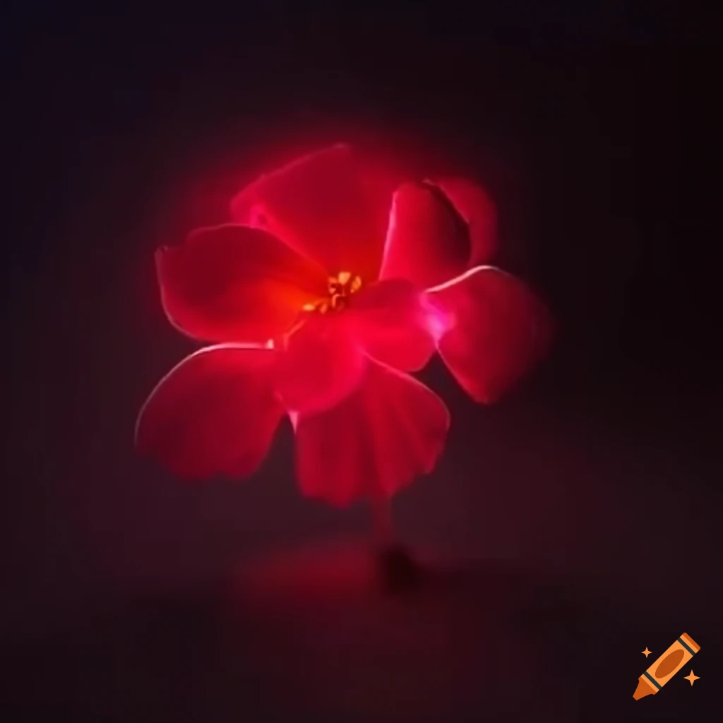 nighttime scene with a glowing red flower