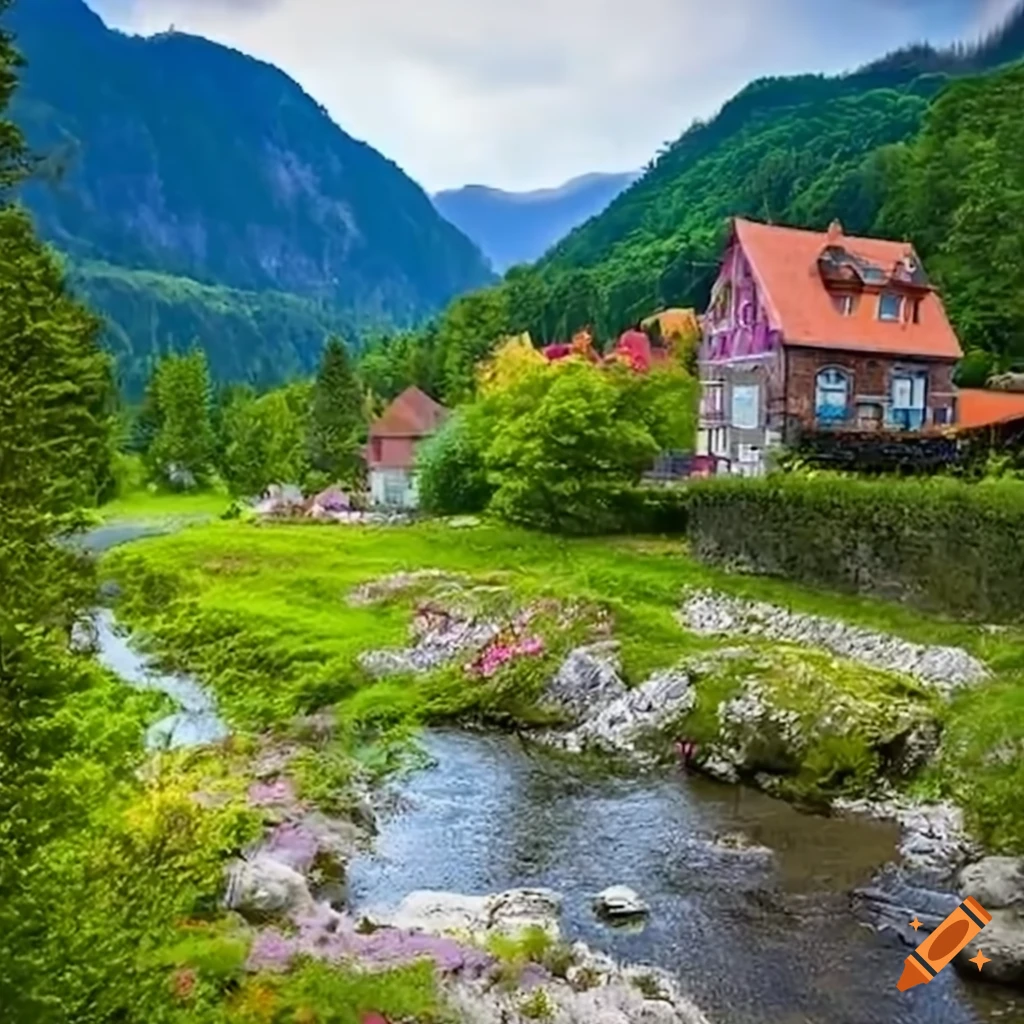 scenic view of a mountain town by the water