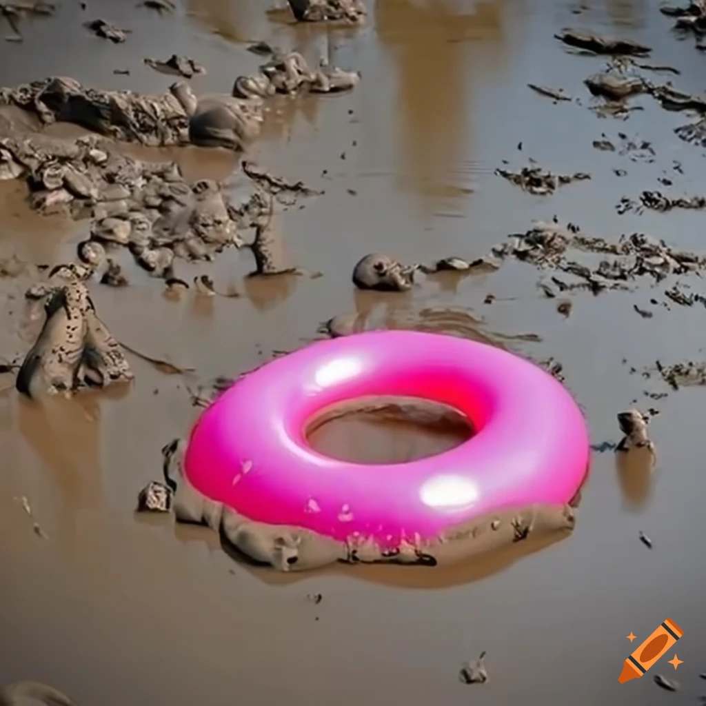 Muddy Inflatable Inflatable ring floating in muddy forest puddle on Craiyon