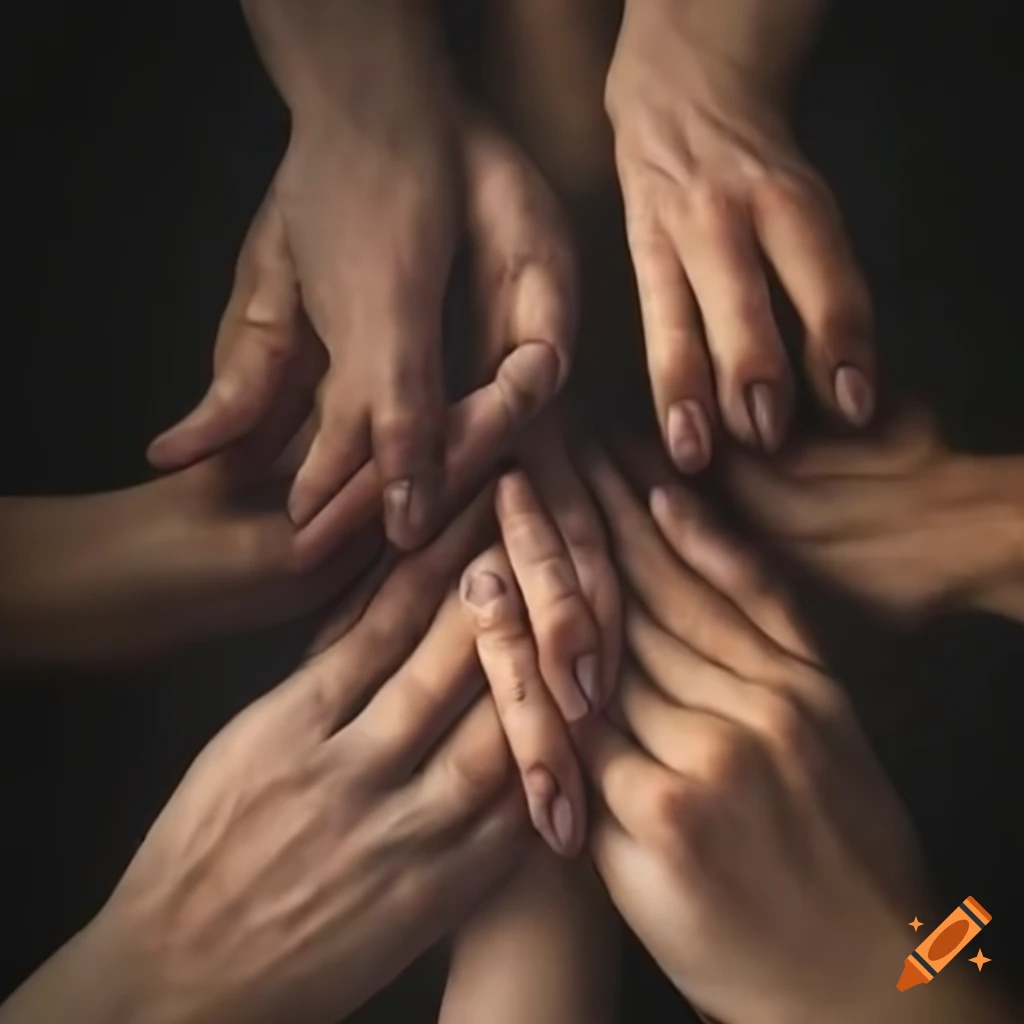 surreal artwork of seven hands