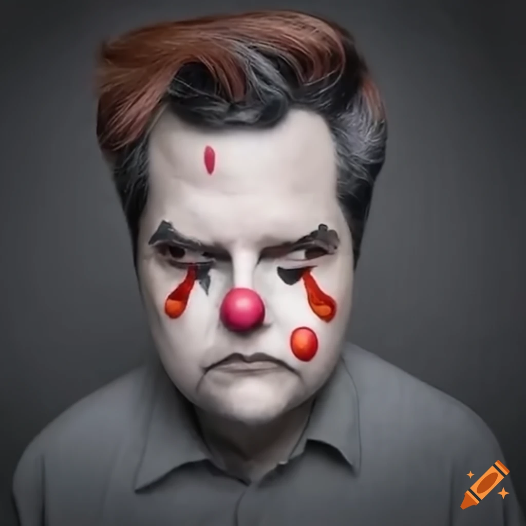 satirical image of Matt Gaetz as a sad clown