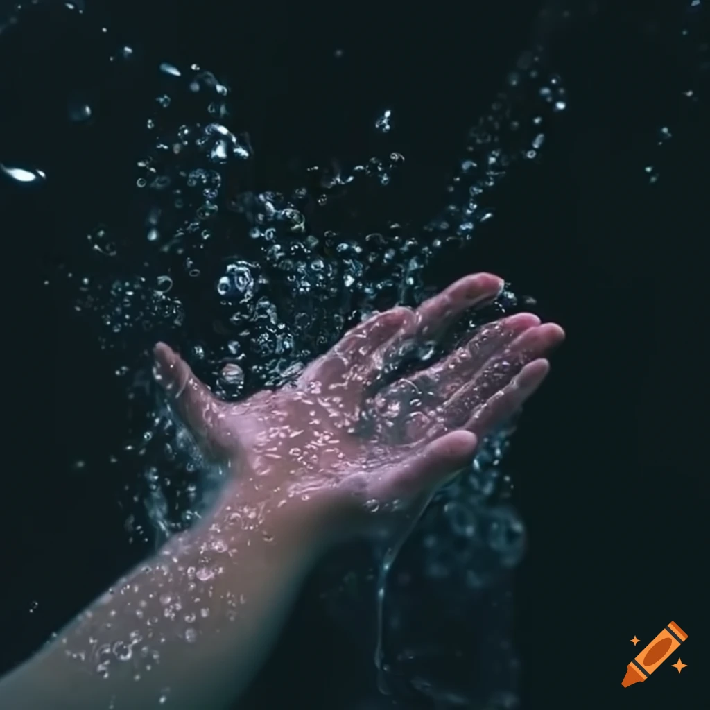 Hands submerged in dark water with bubbles on Craiyon