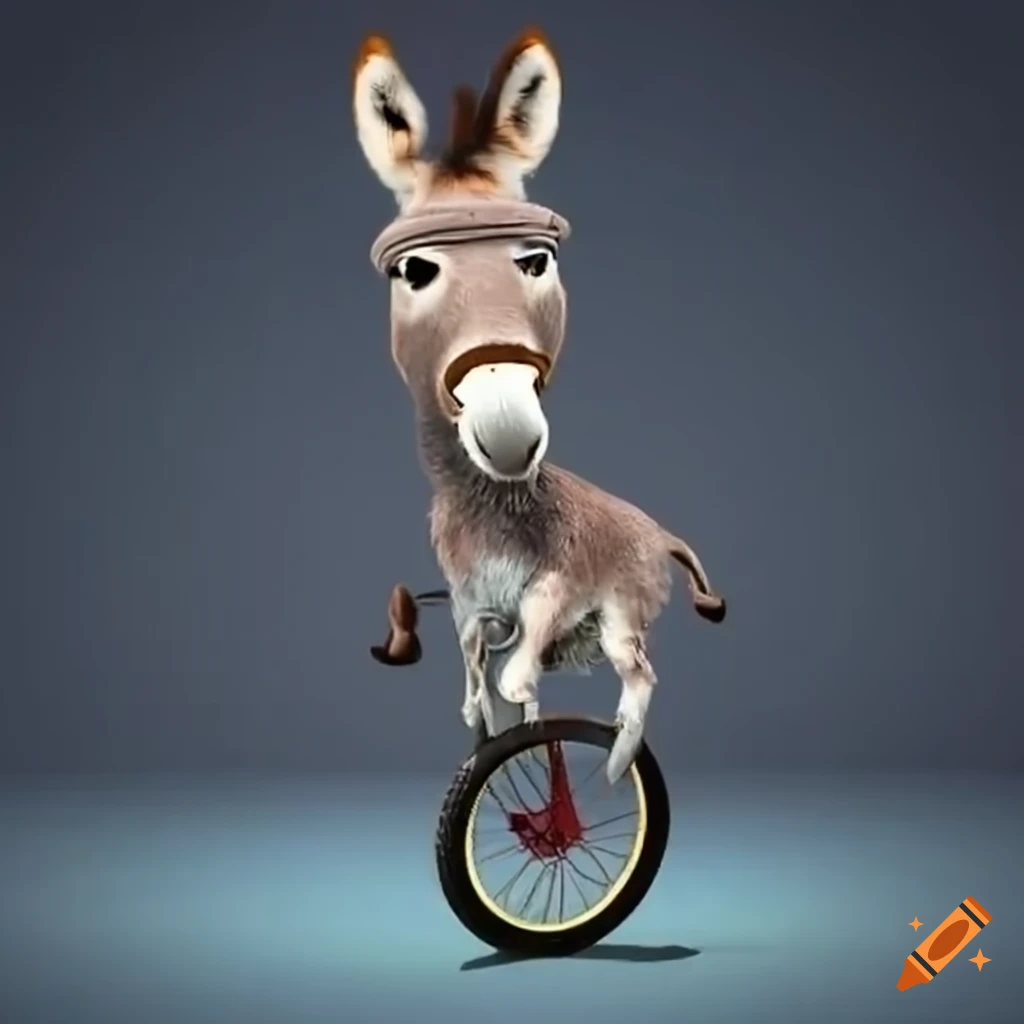 donkey riding a unicycle