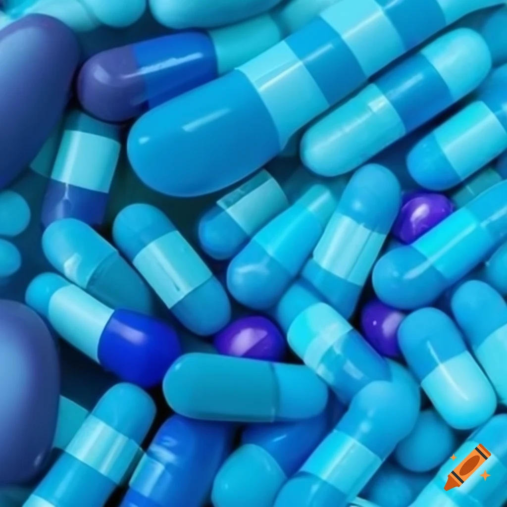 close-up of blue antibiotics