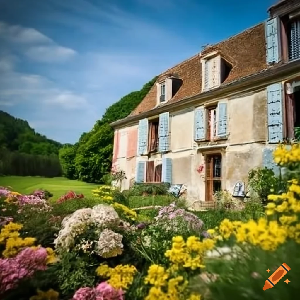 Beautiful french house with a blooming garden on Craiyon