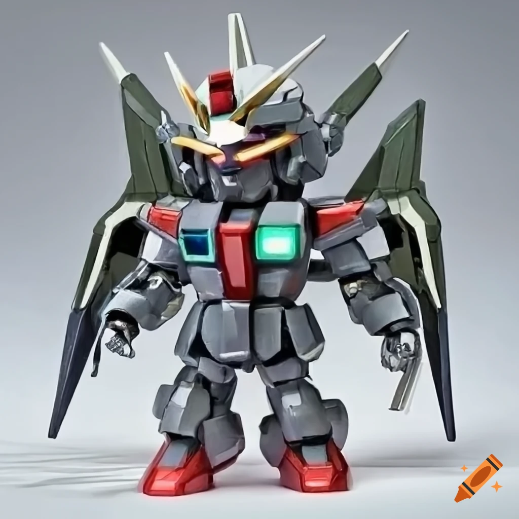 metallic chibi robot with armor and wings