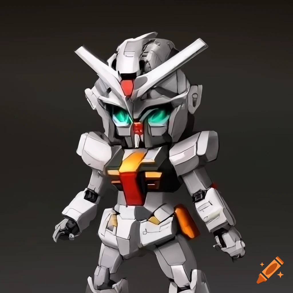 chibi Gundam robot in black and orange armor