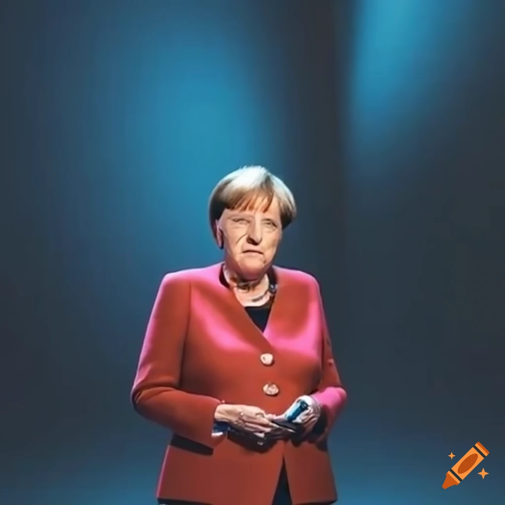 Angela Merkel presenting the Merkelphone at a conference