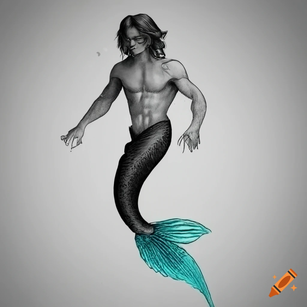 detailed etching of a merman named Steve Harrington