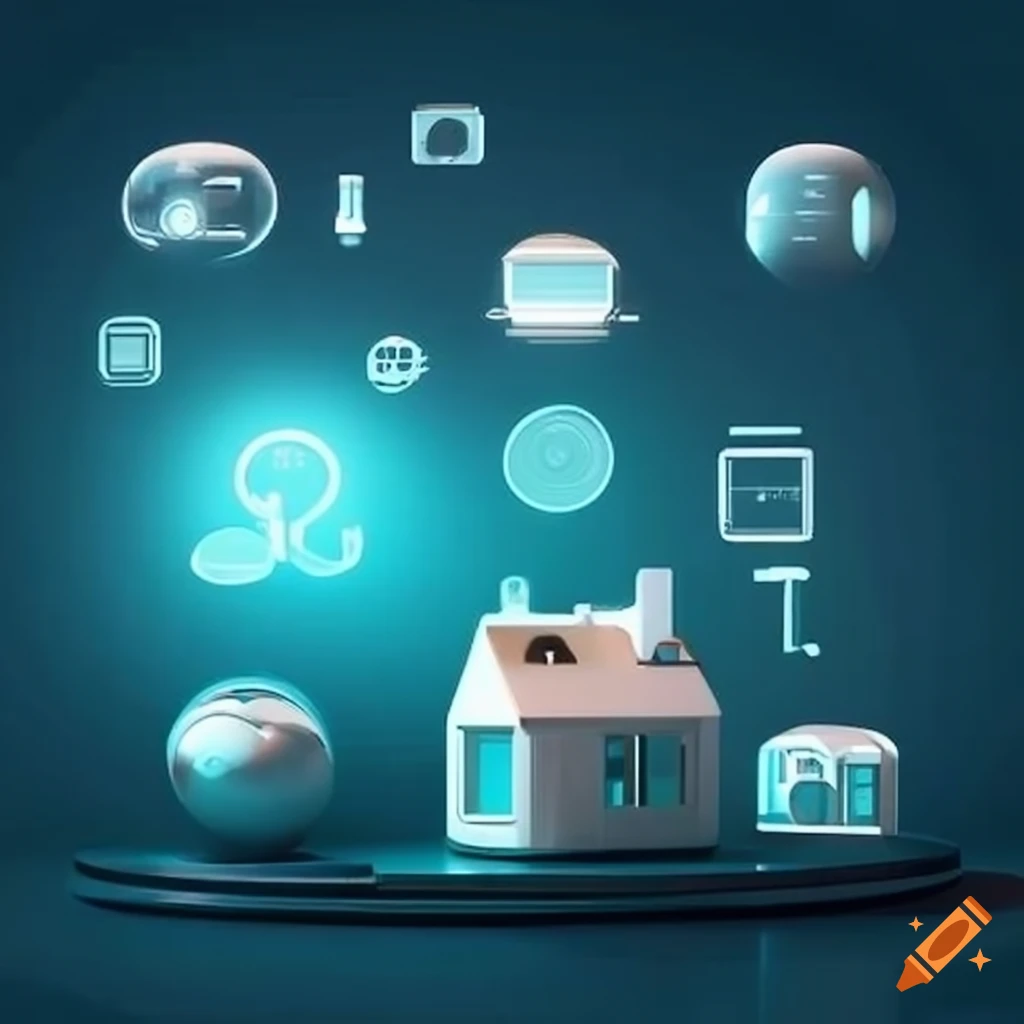 iconic representation of a futuristic smart home controlled by phone
