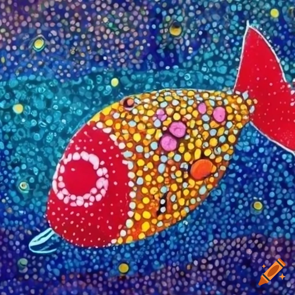 Dot painting of a fish on Craiyon