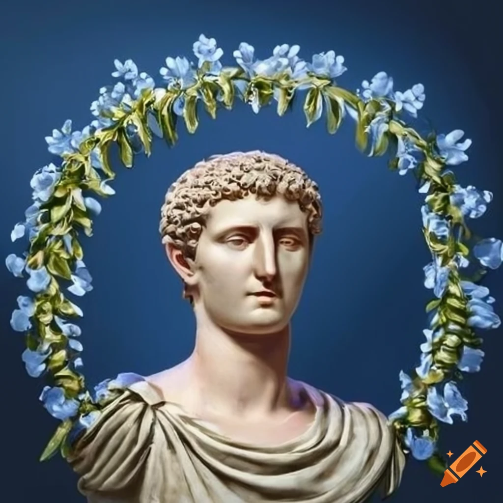 Portrait of marcus antonius with a water flower and laurel wreath on ...