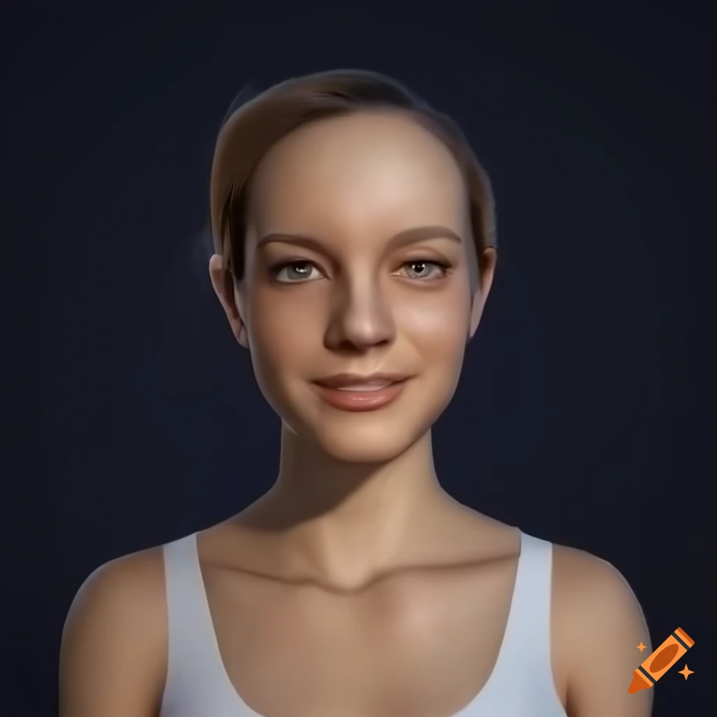 pixar style studio portrait of a young woman with turquoise eyes and short brown hair
