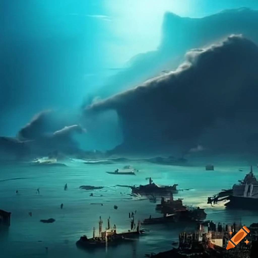 Image of a city being destroyed by a tsunami on Craiyon