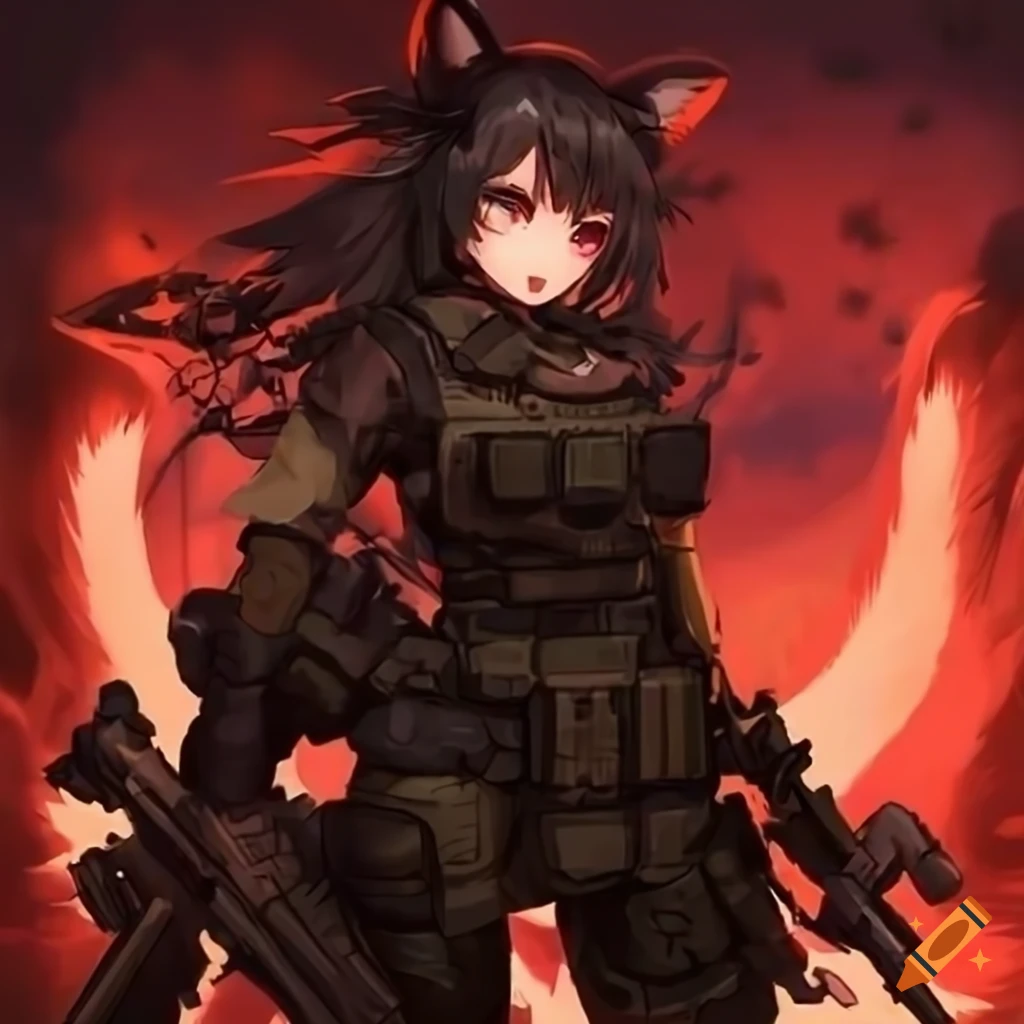 Anime kitsune girl in tactical gear on Craiyon