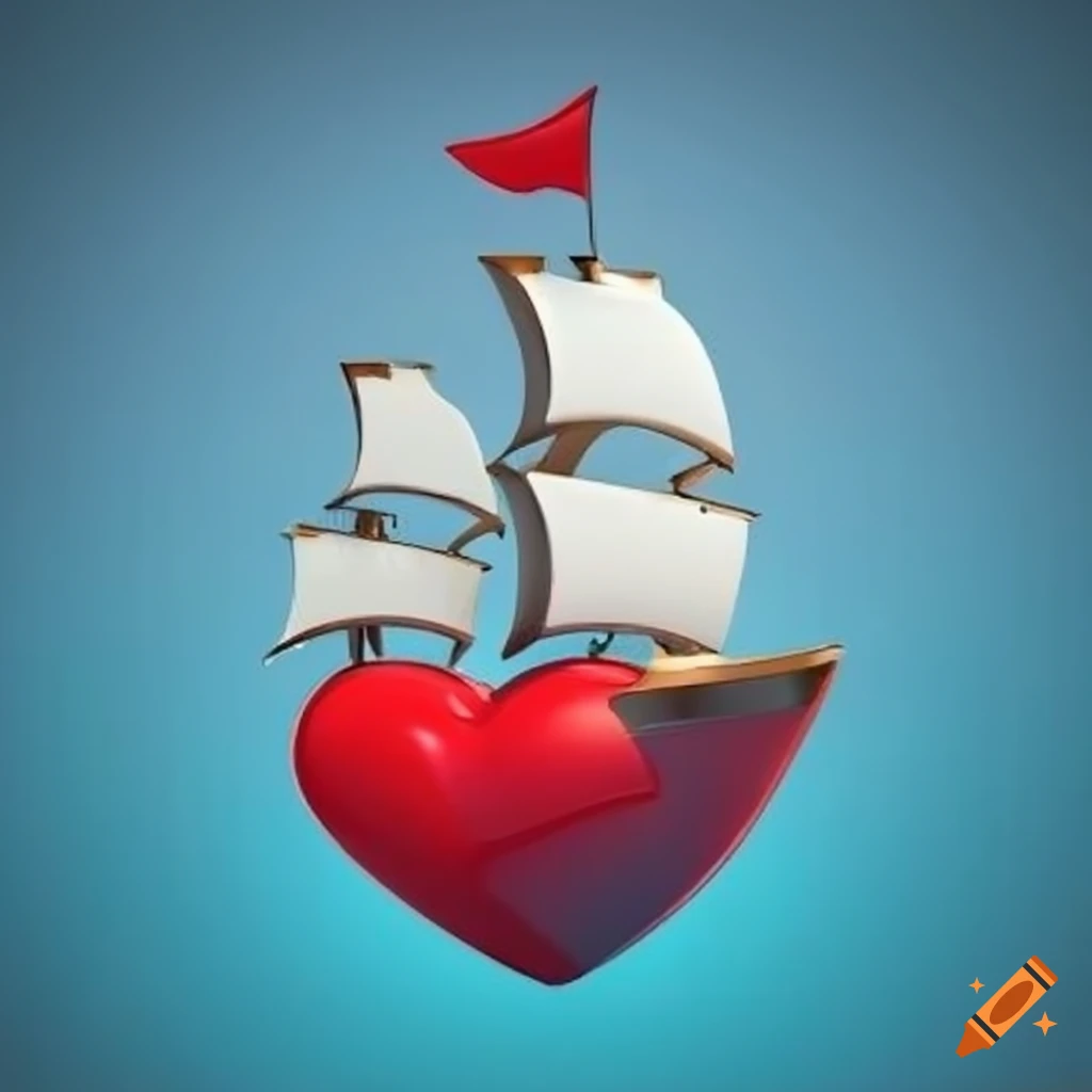 3D ship logo with a heart