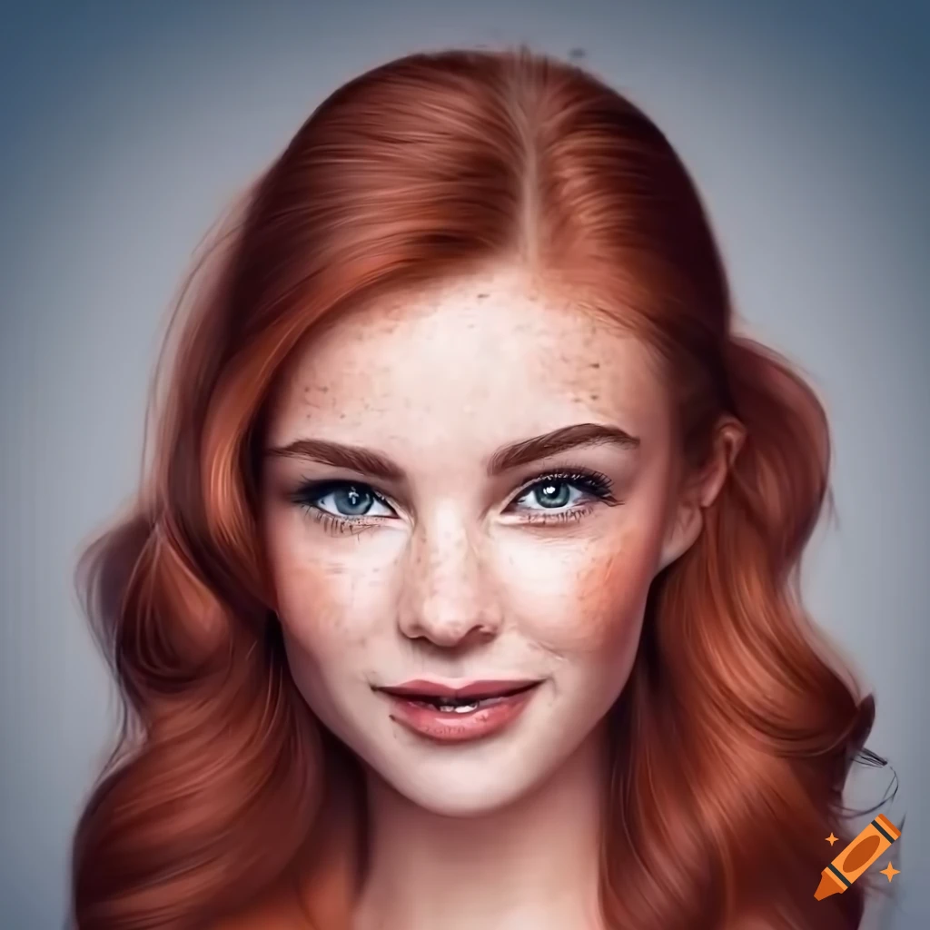 Portrait of a beautiful woman with freckles and auburn hair