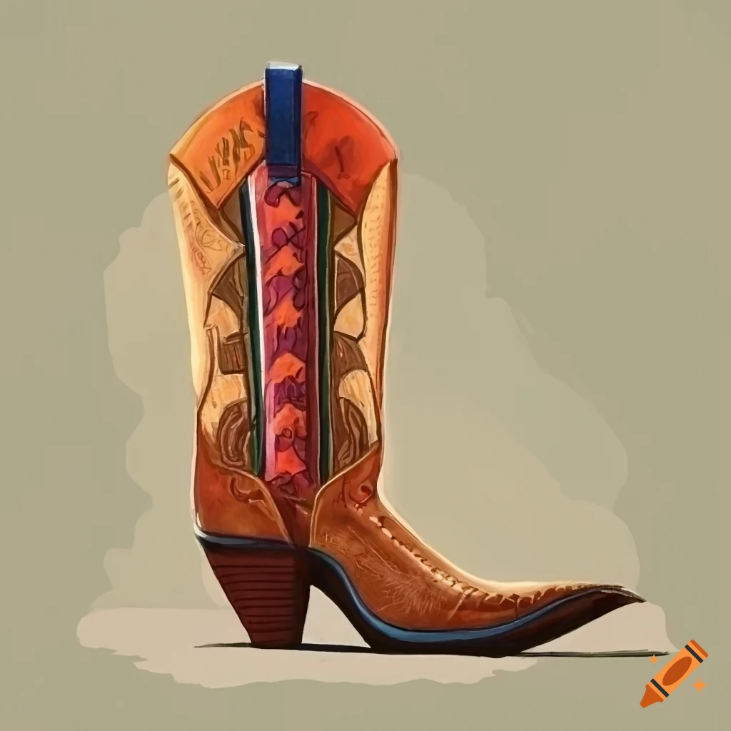 Art deco colored pencil drawing of a cowboy boot on Craiyon