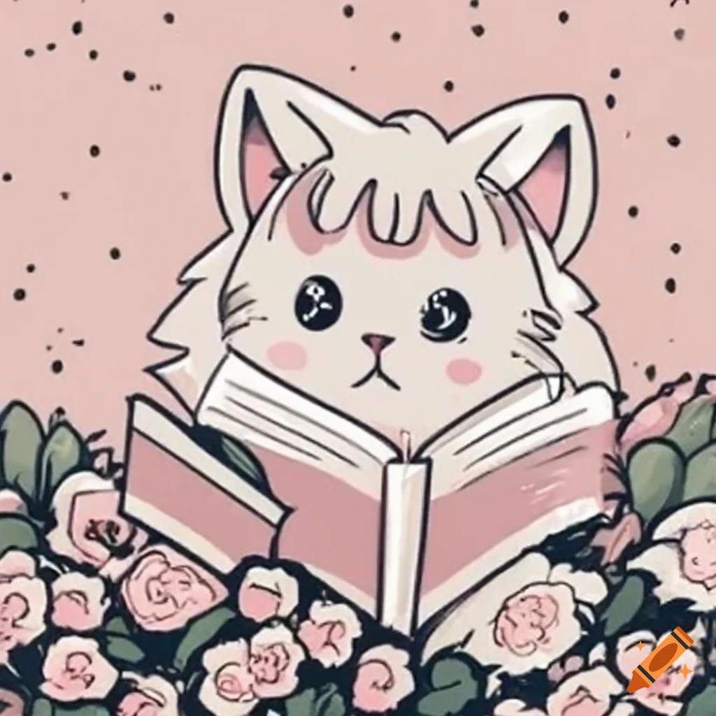 Cute Kawaii Cat Reading a Book Pink Kitten Sticker  Cute animal drawings  kawaii, Cute anime cat, Cute cat drawing
