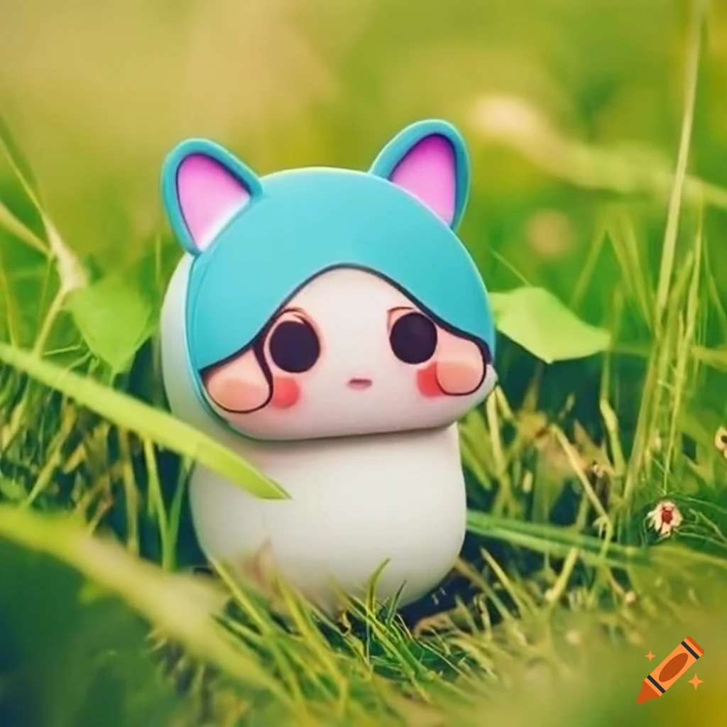 tomagotchi in a meadow