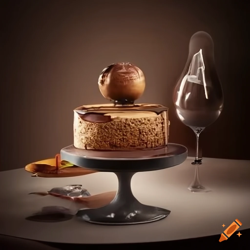 surrealistic pastries and complex wine glasses on a table